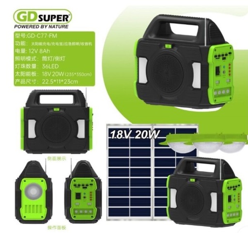 [GD-C77FM] GD-C77FM - GDSUPER POWER BANK SOLAR MULTIFUNCIONAL MODELO