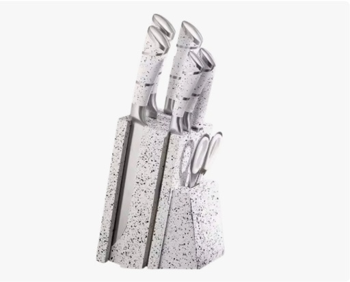 [4002B] 4002B - JUEGO DE CUCHILLOS DE COCINA, 8 PIEZAS DE ACERO INOXIDABLE CON MANGO HUECO DE BLOQUE PARA CUCHILLO DE CHEF (BLANNCO) HP-4002B