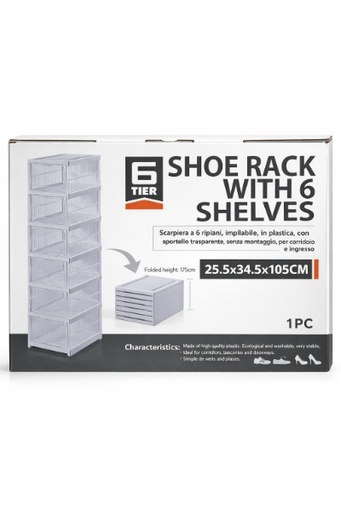 [OZ-6P] OZ-6P - A303001-37+23- ZAPATERO 6 NIVELES PLEGABLE ORGANIZADOR ALMACENAMIENTO BLANCO